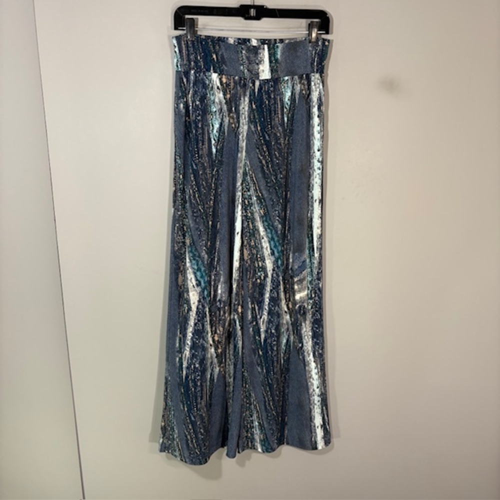 Clara Sunwoo Dress Pants Womens M Blue Wide Leg Pull On Animal Print Stretch